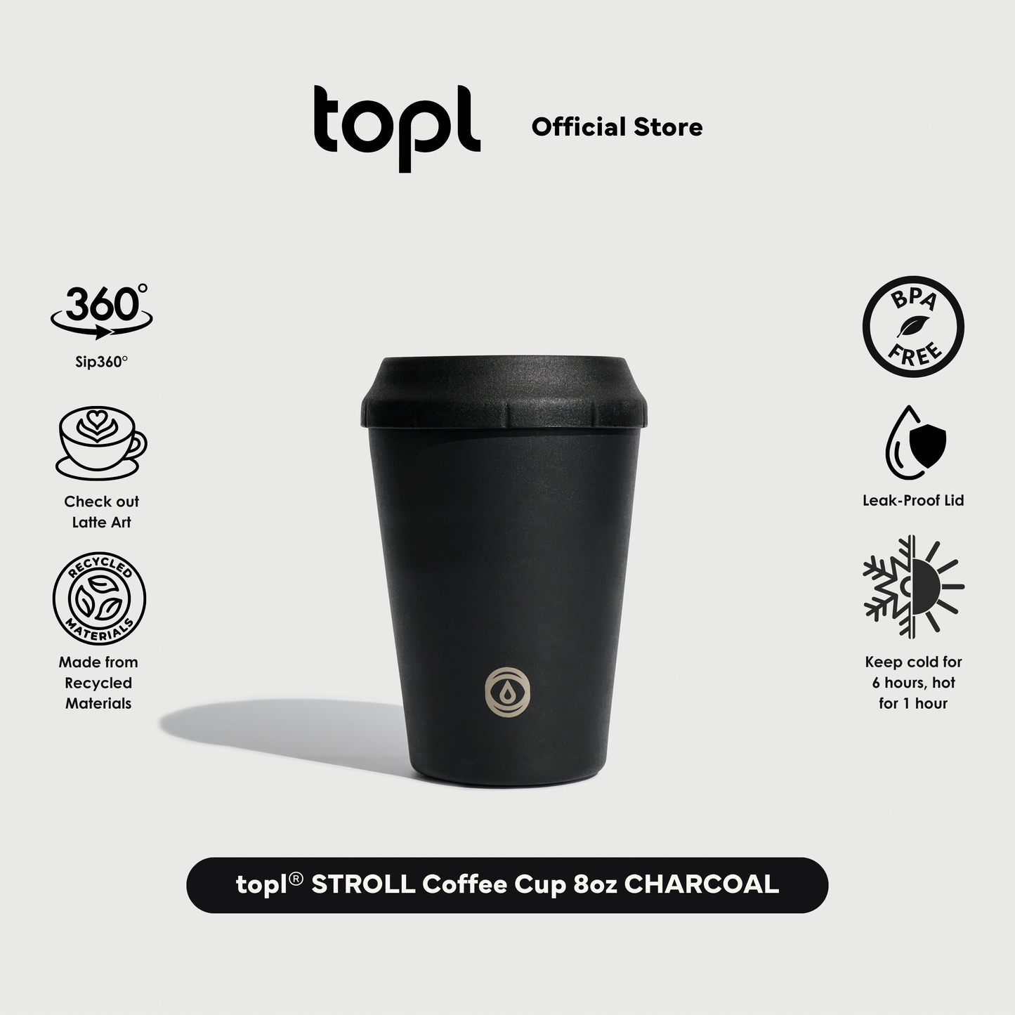 topl® STROLL Coffee Cup CHARCOAL